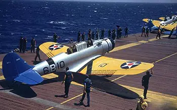 Vindicator Dive Bomber taking off from USS Enterprise 